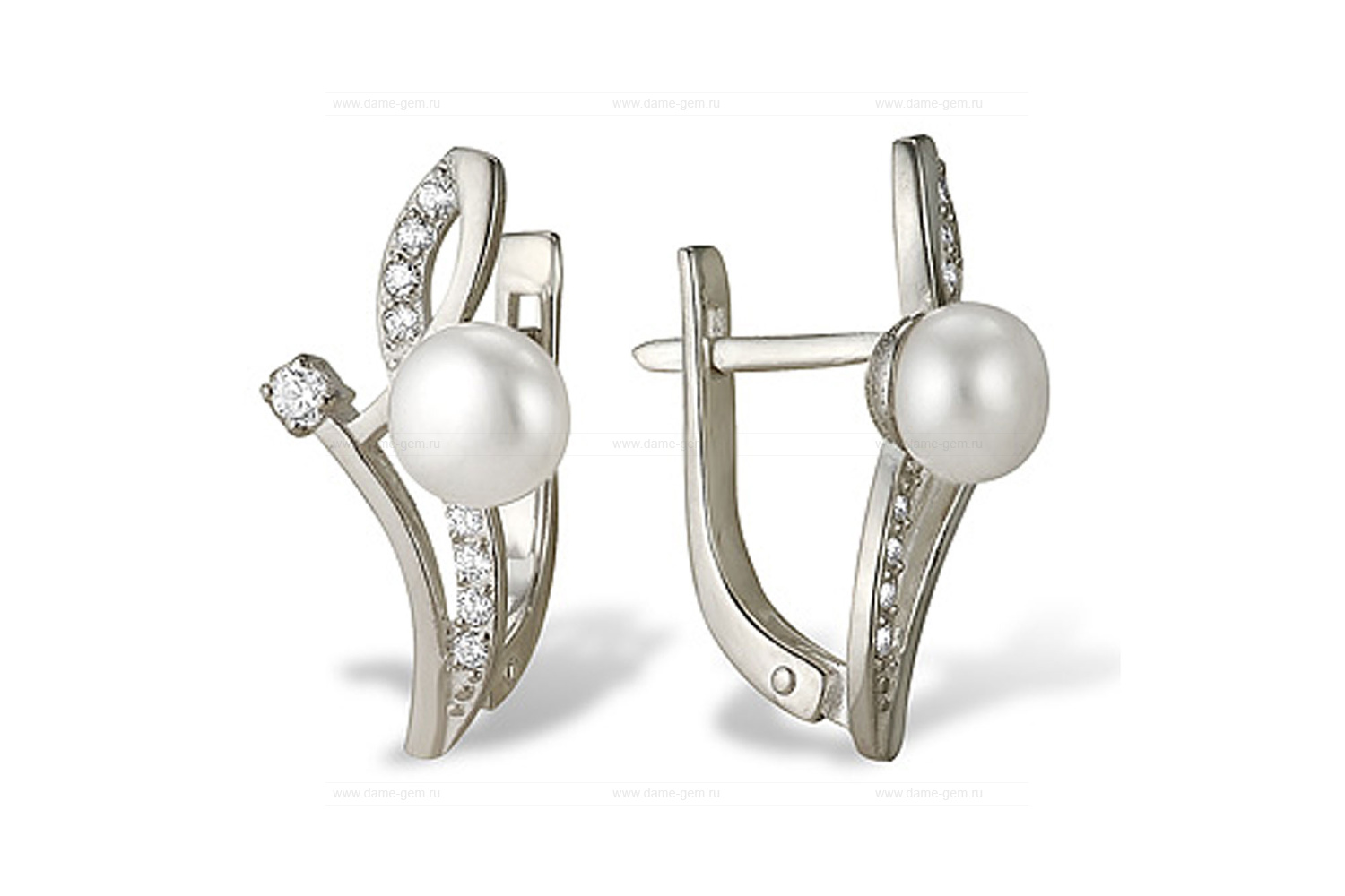 Серьги из белого золота с белыми жемчужинами 7-7,5 мм. Артикул 9146
