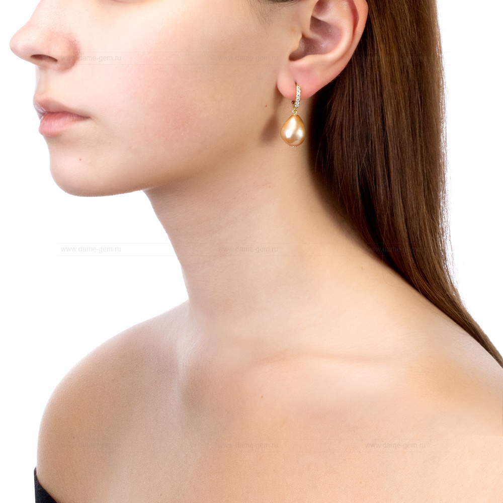 Серьги из серебра с золотистыми жемчужинами "Барокко" 11-12 мм. Артикул 12607