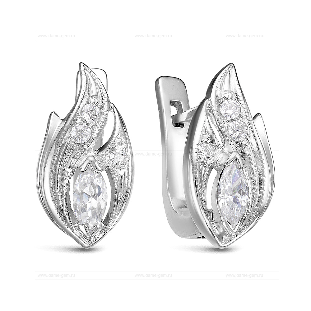 Серьги из серебра 925 пробы, украшенные фианитами. Артикул 12529