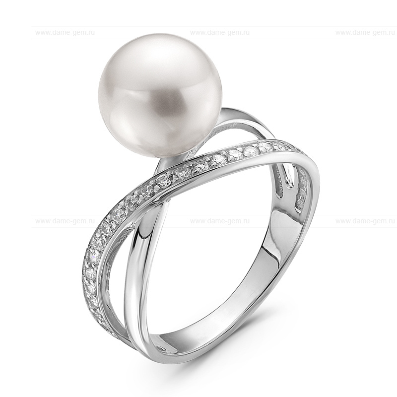 Кольцо из серебра 925 пробы с белой жемчужиной 7,5-8 мм. Артикул 10685