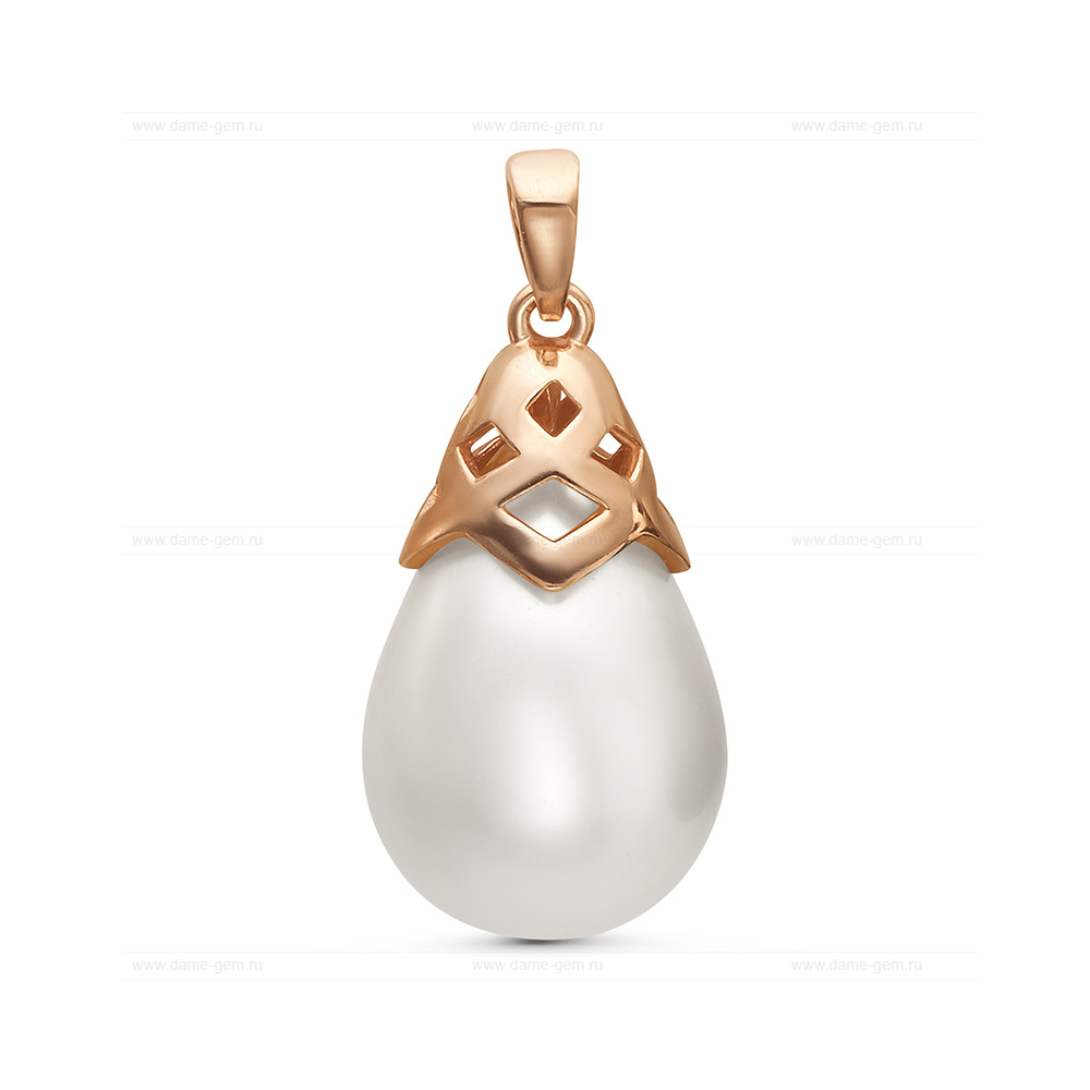Кулон из серебра с белой жемчужиной "Майорика" 12,5-15,5 мм. Артикул 11289