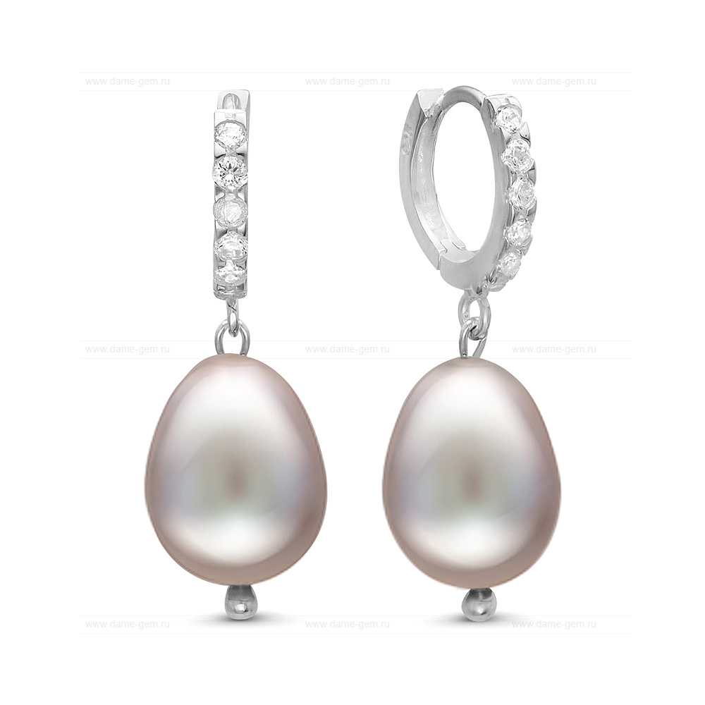 Серьги из серебра с серебристыми жемчужинами 10-11 мм. Артикул 9623