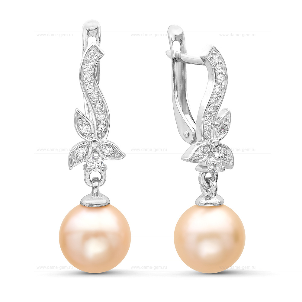 Серьги из серебра с розовыми жемчужинами 8,5-9 мм. Артикул 11343