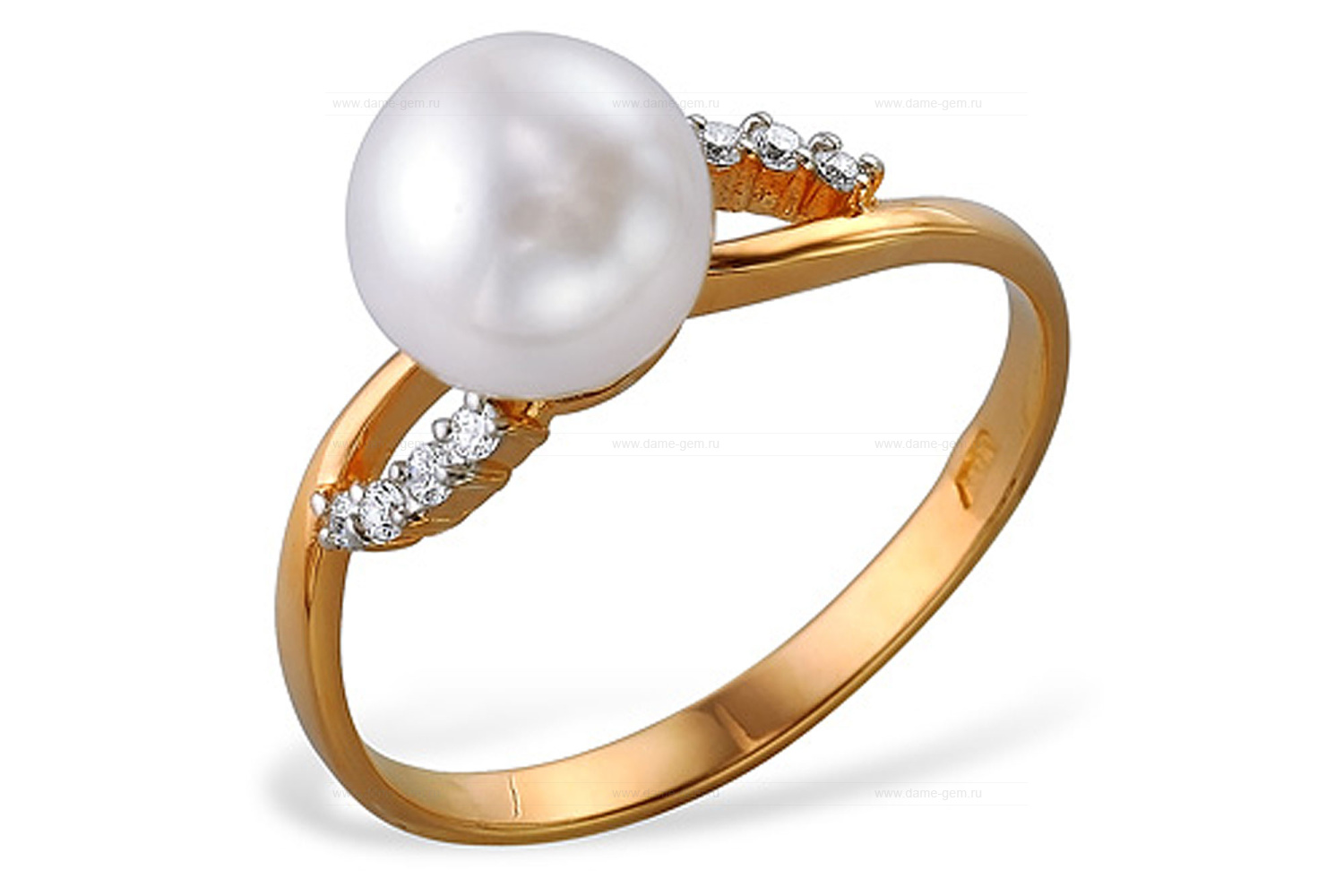 Кольцо из серебра 925 пробы с белой речной жемчужиной 7,5-8 мм. Артикул 11424