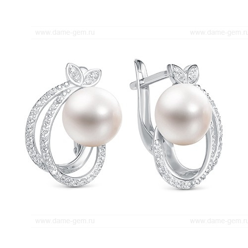Серьги из серебра с белыми жемчужинами 8-8,5 мм. Артикул 9240