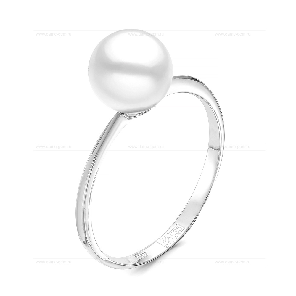 Кольцо из серебра 925 пробы с белой жемчужиной 7,5-8 мм. Артикул 10852 Кольцо из серебра 925 пробы с белой жемчужиной 7,5-8 мм. Артикул 10852