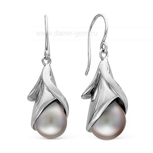 Серьги из серебра с серебристыми жемчужинами 10-10,5 мм. Артикул 12385 Серьги из серебра с серебристыми жемчужинами 10-10,5 мм. Артикул 12385
