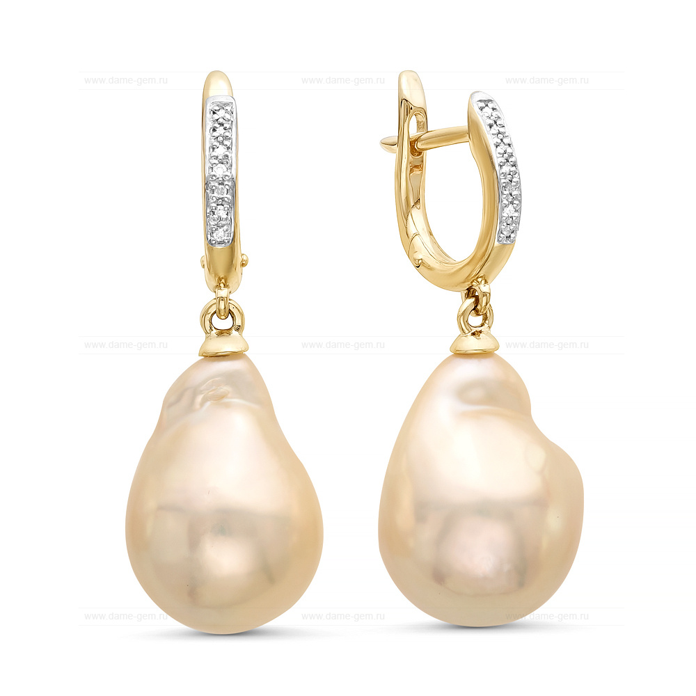 Серьги из золота с розовыми барочными жемчужинами 16-20 мм. Артикул 11369