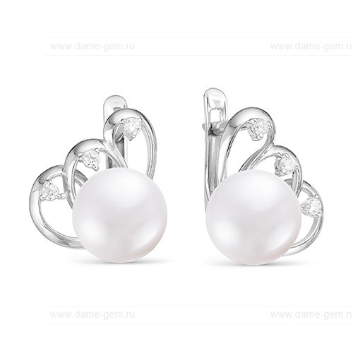 Серьги из серебра с белыми жемчужинами 8,5-9 мм. Артикул 12113