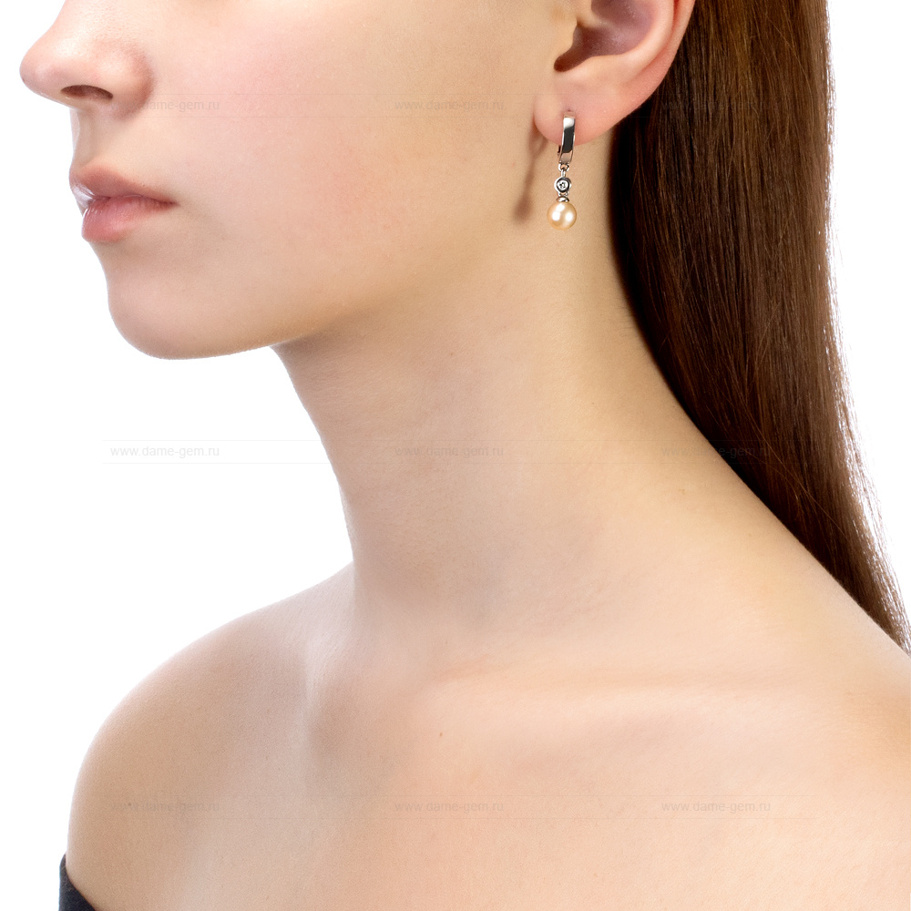 Серьги из серебра с розовыми жемчужинами 7,5-8 мм. Артикул 10219