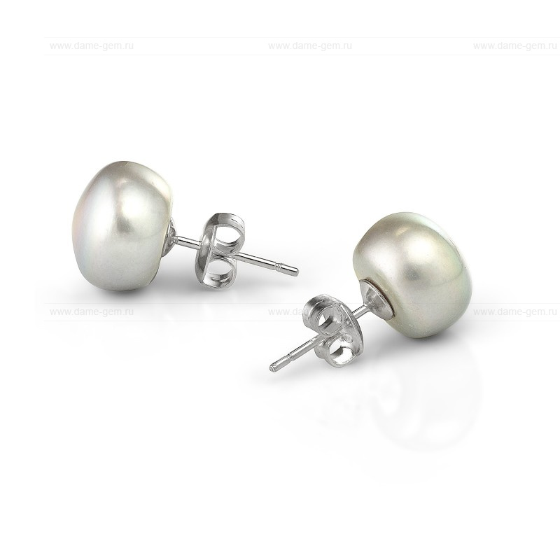 Пусеты из серебра с серебристыми жемчужинами 10-10,5 мм. Артикул 7808 Пусеты из серебра с серебристыми жемчужинами 10-10,5 мм. Артикул 7808