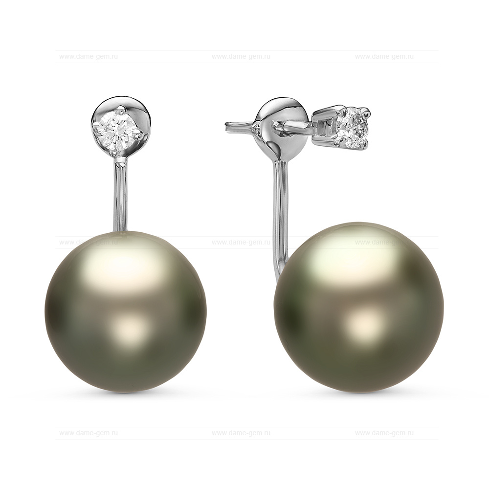 Двойные пусеты "Dior" из золота с Таитянскими жемчужинами 12-12,5 мм. Артикул 11132