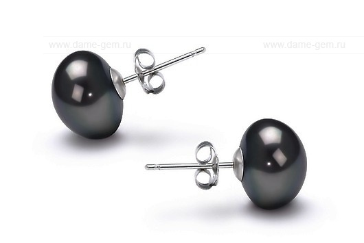 Пусеты из серебра с черными жемчужинами 11,5-12 мм. Артикул 10177 Пусеты из серебра с черными жемчужинами 11,5-12 мм. Артикул 10177