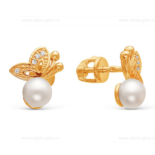 Серьги из серебра с белыми жемчужинами 5,5-6 мм. Артикул 10794 Серьги из серебра с белыми жемчужинами 5,5-6 мм. Артикул 10794