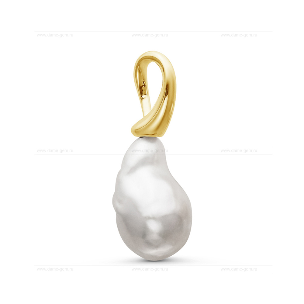 Кулон золотой с белой барочной жемчужиной 16-20 мм. Артикул 10660