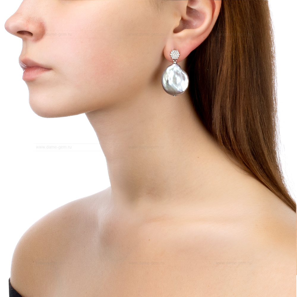 Серьги из серебра с серыми барочными жемчужинами 21-27 мм. Артикул 11868 Серьги из серебра с серыми барочными жемчужинами 21-27 мм. Артикул 11868