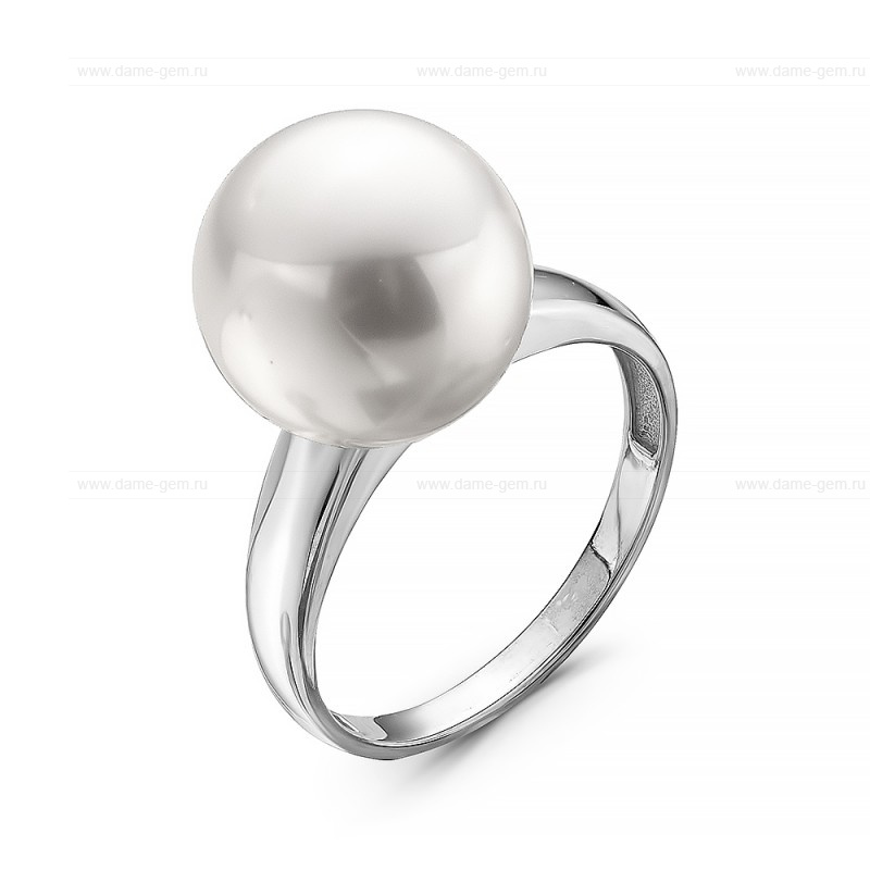 Кольцо из золота 585 пробы с белой Австралийской жемчужиной 13,6-13,9 мм. Артикул 10462