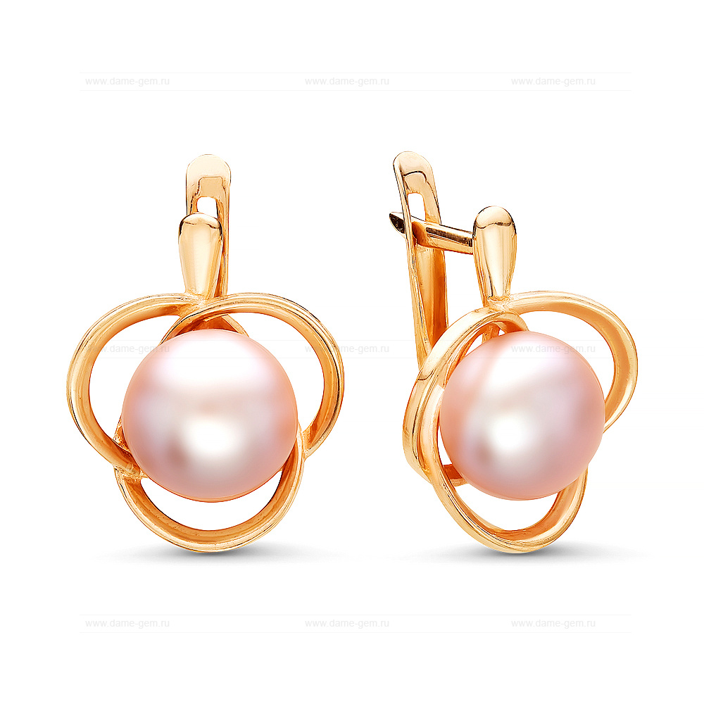Серьги из серебра с розовыми жемчужинами 8,5-9 мм. Артикул 10772