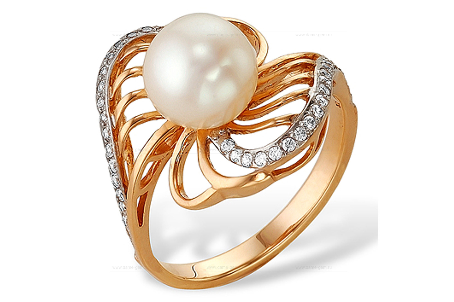 Кольцо из серебра 925 пробы с белой речной жемчужиной 7-7,5 мм. Артикул 11014