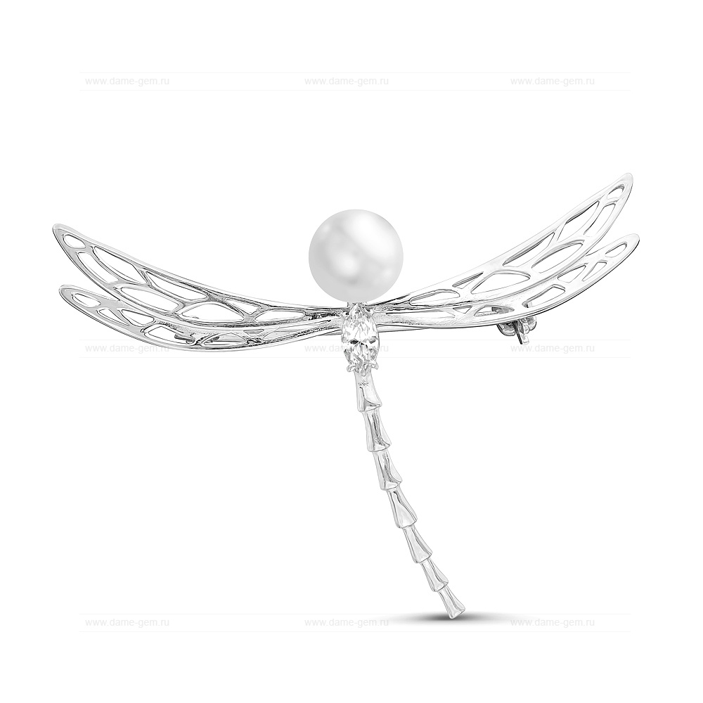 Брошь из серебра с белой жемчужиной 7-7,5 мм. Артикул 8640