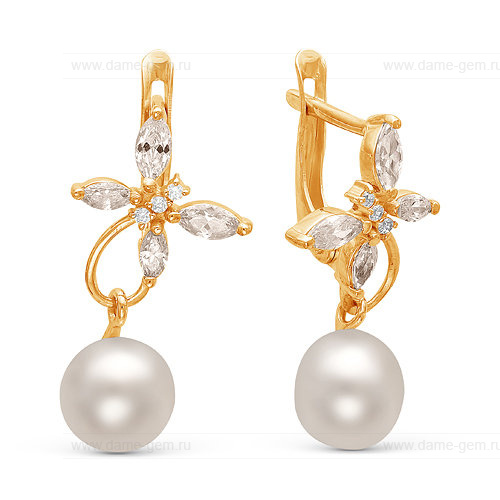 Серьги из серебра с белыми жемчужинами 7,5-8 мм. Артикул 11395 Серьги из серебра с белыми жемчужинами 7,5-8 мм. Артикул 11395