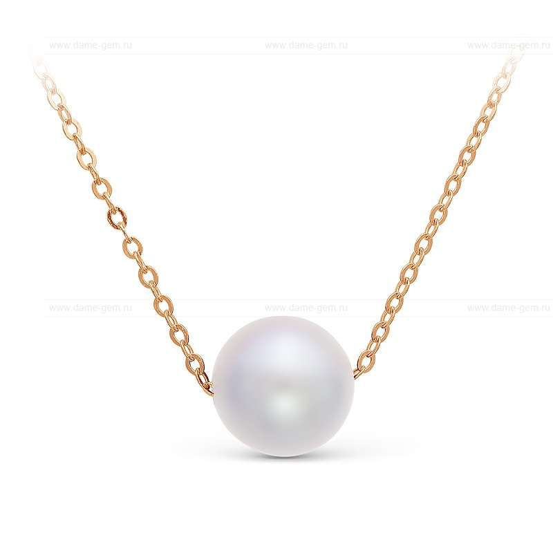Цепочка из красного золота 585 пробы с белой морской жемчужиной 8,5-9 мм. Артикул 10003
