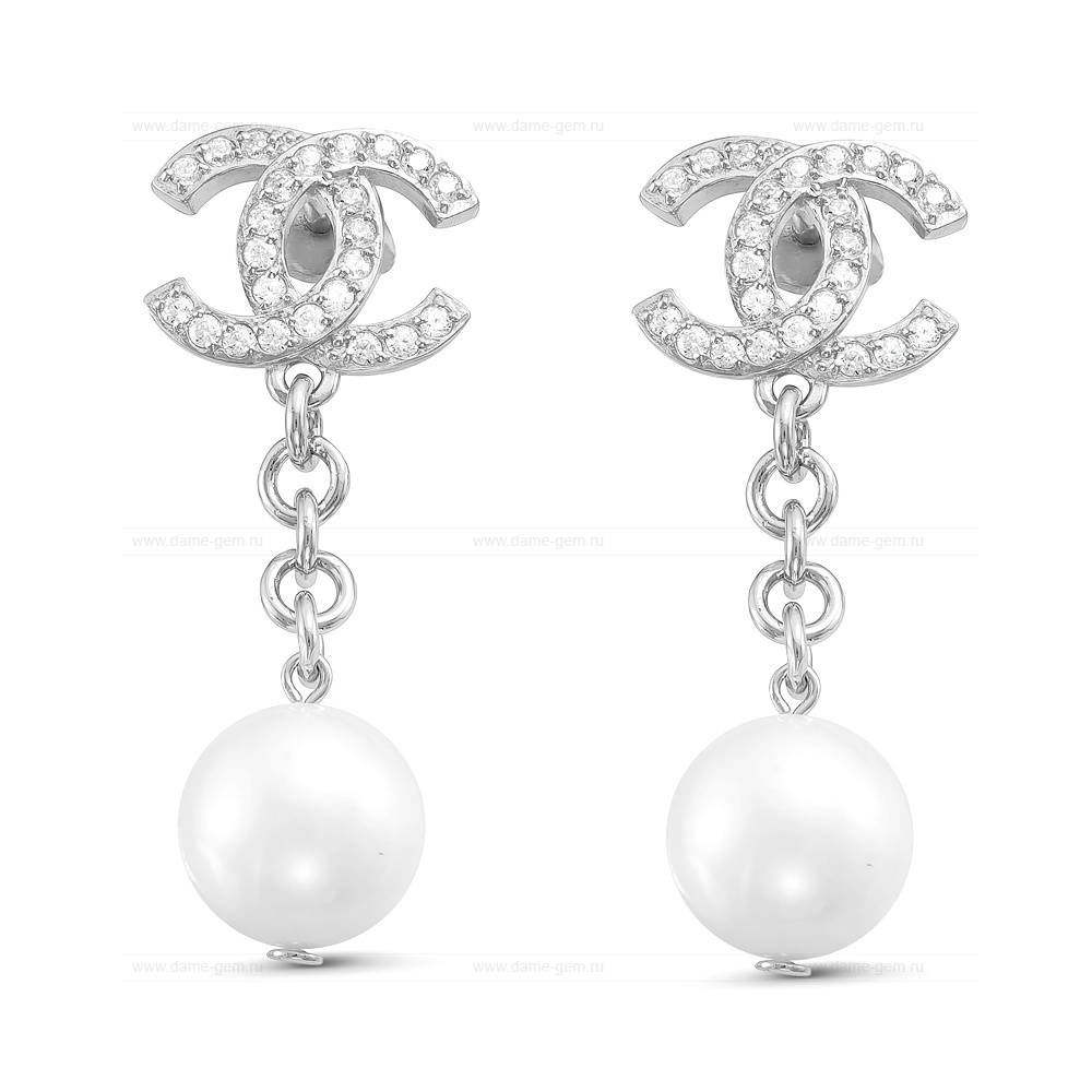 Серьги из серебра с белыми жемчужинами 9-9,5 мм. Артикул 11932