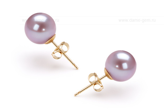 Пусеты из серебра с розовыми жемчужинами 8,5-9 мм. Артикул 10187
