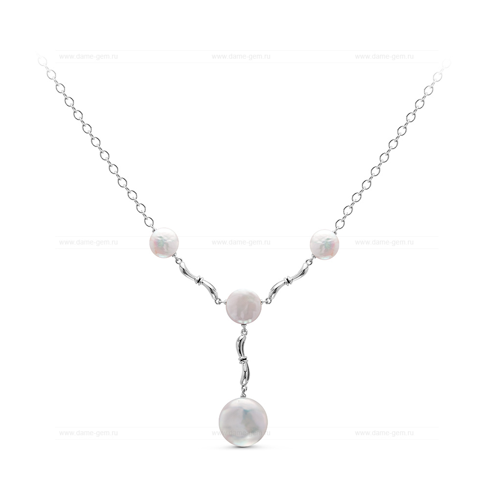 Колье из серебра 925 пробы, украшенное барочным жемчугом 10-15 мм. Артикул 11182