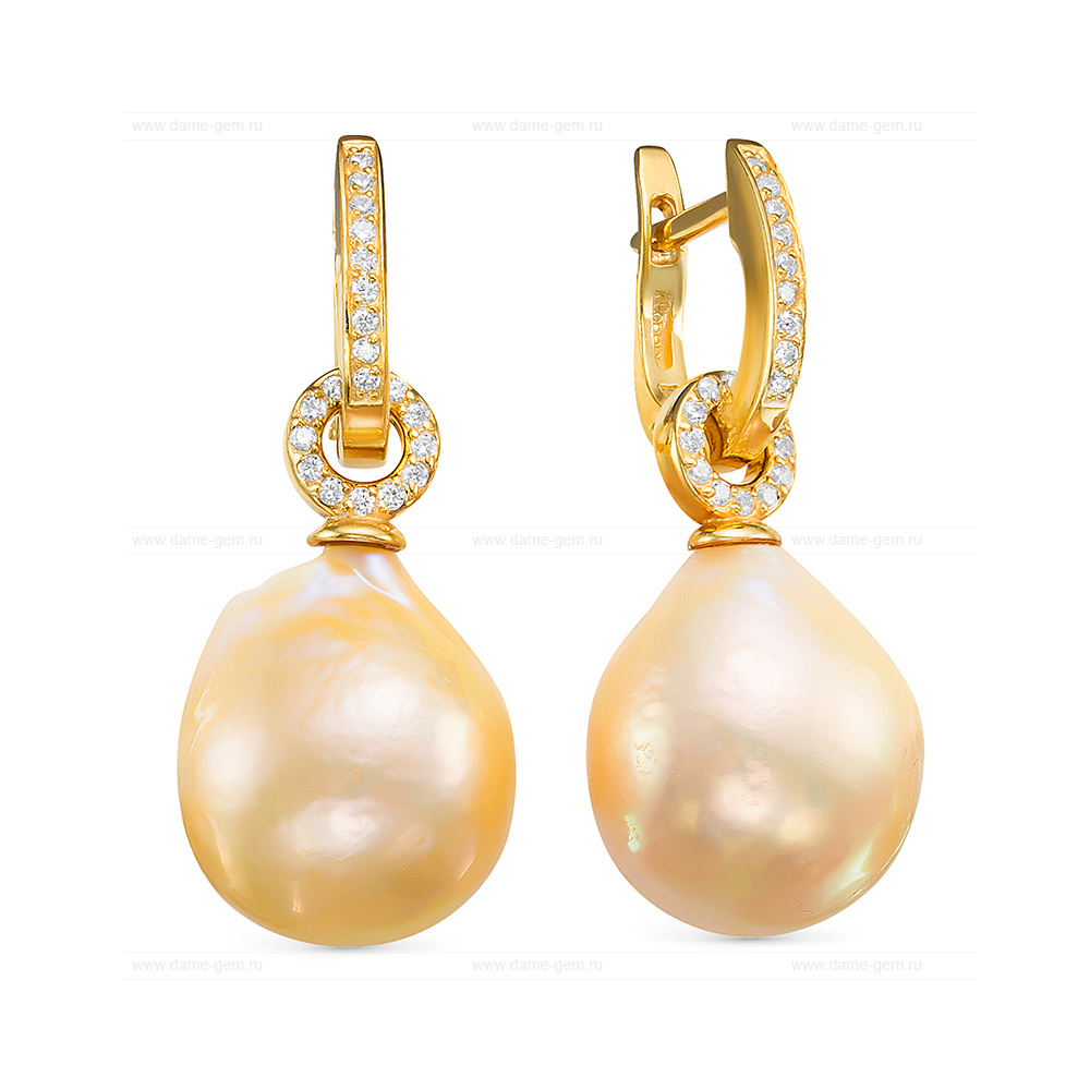 Серьги из серебра с розовыми жемчужинами "барокко" 14-16 мм. Артикул 12454