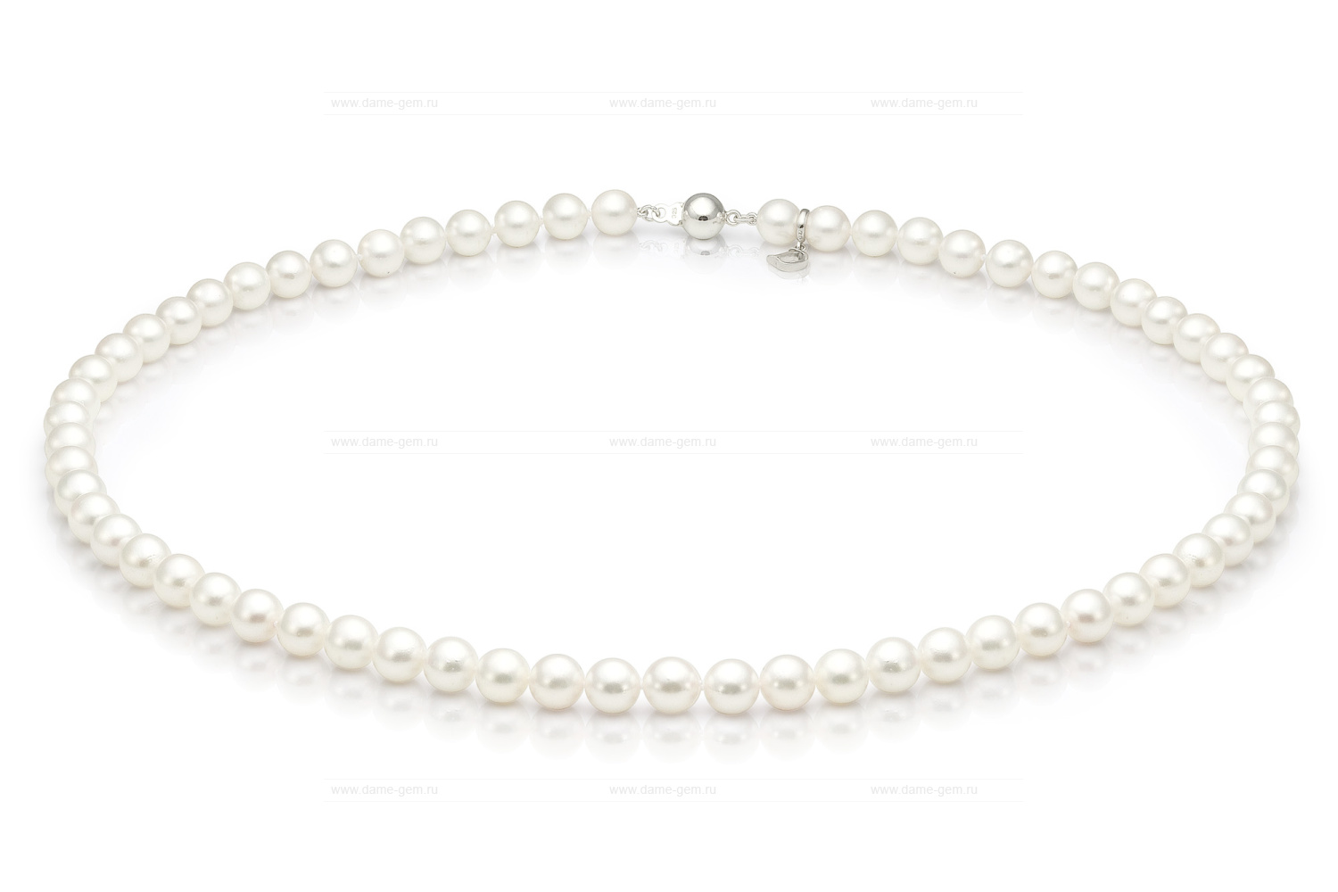 Ожерелье из белого круглого морского жемчуга 6-6,5 мм. Качество жемчуга наивысшее ААА. Артикул 7654
