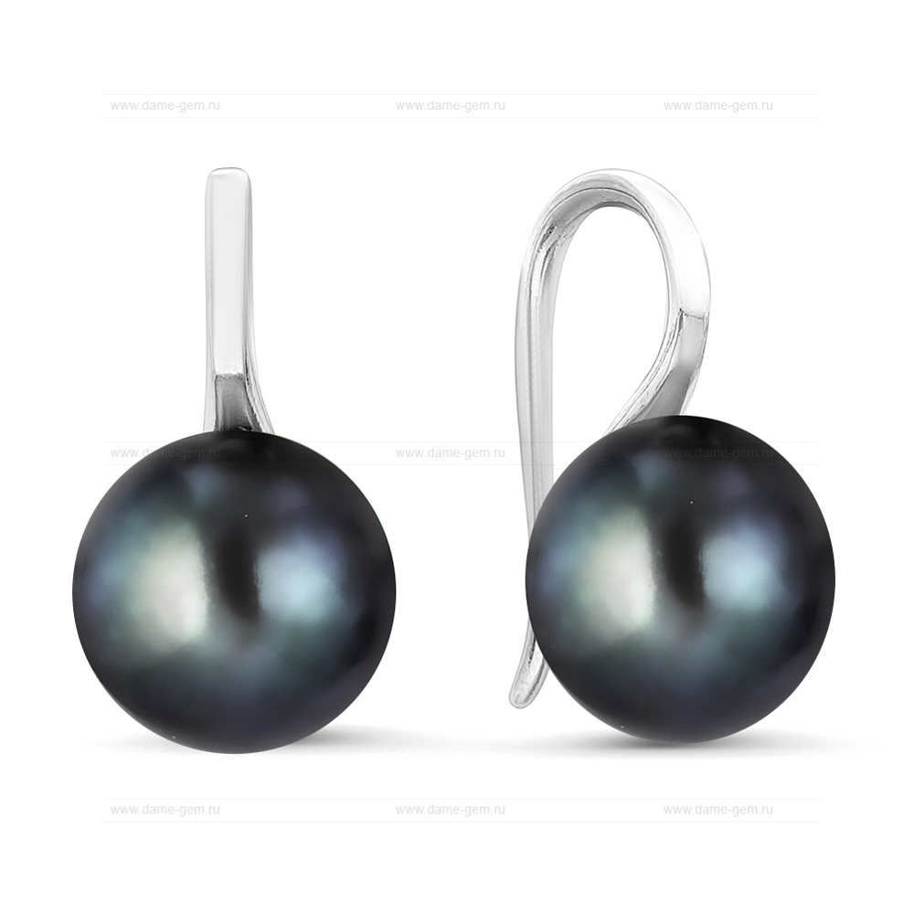 Серьги из серебра с черными жемчужинами 8,5-9 мм. Артикул 11338 Серьги из серебра с черными жемчужинами 8,5-9 мм. Артикул 11338