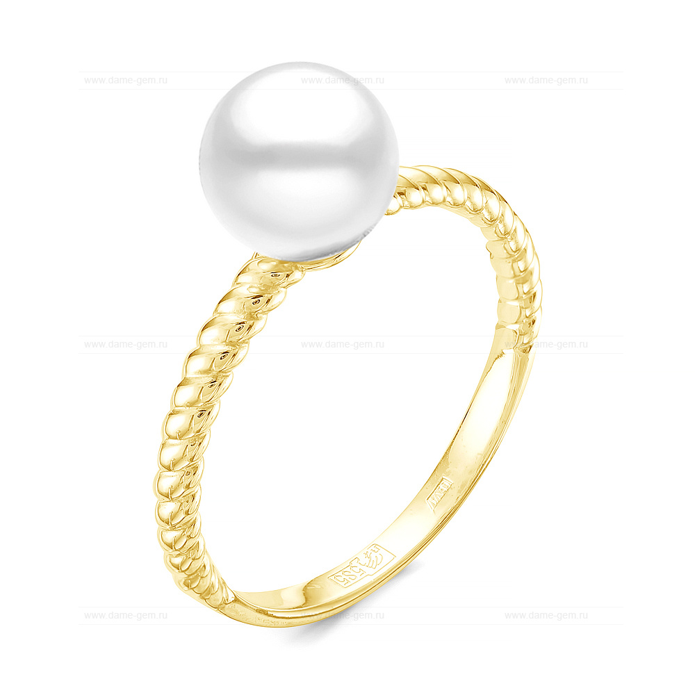 Кольцо из серебра 925 пробы с белой жемчужиной 7,5-8 мм. Артикул 12278