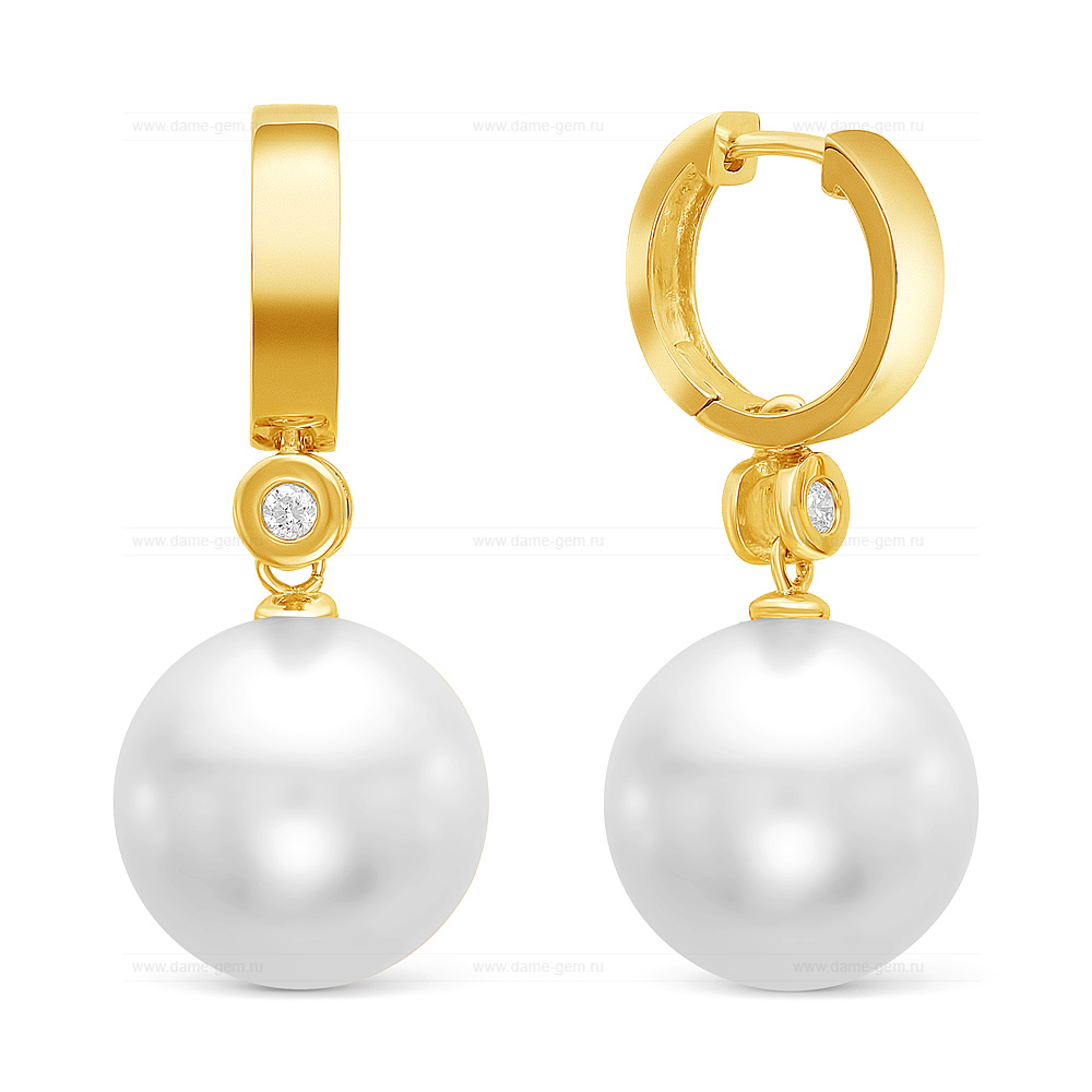 Серьги из серебра с японскими белыми жемчужинами 13-14 мм. Артикул 11307