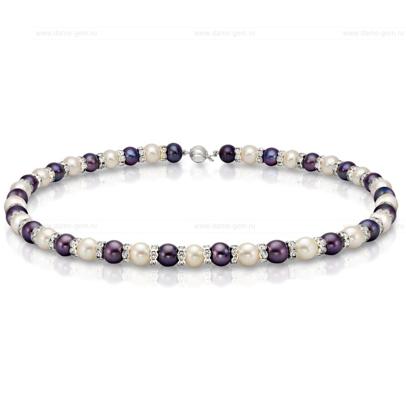 Ожерелье "микс" из круглого жемчуга 8,5-9,5 мм со стразами. Качество жемчуга наивысшее ААА. Артикул 7721