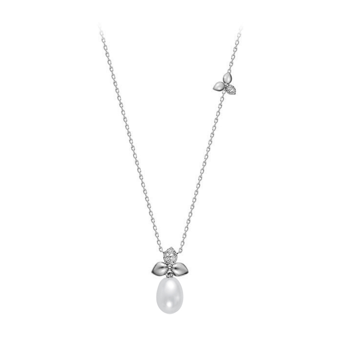 Колье из серебра 925 пробы с белой речной жемчужиной 9,5-10 мм. Артикул 10512