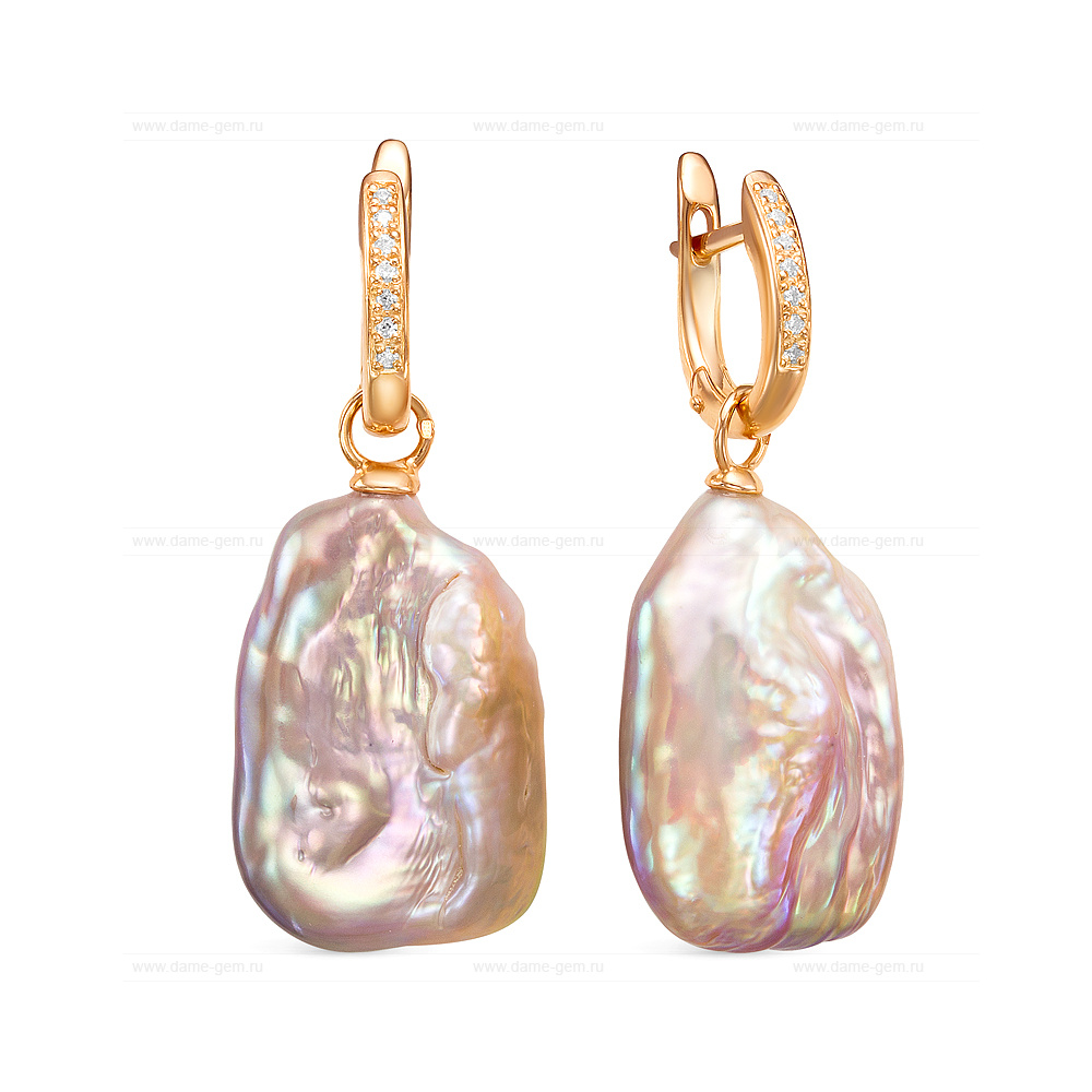 Серьги из серебра с розовыми жемчужинами "барокко" 15-22 мм. Артикул 12453