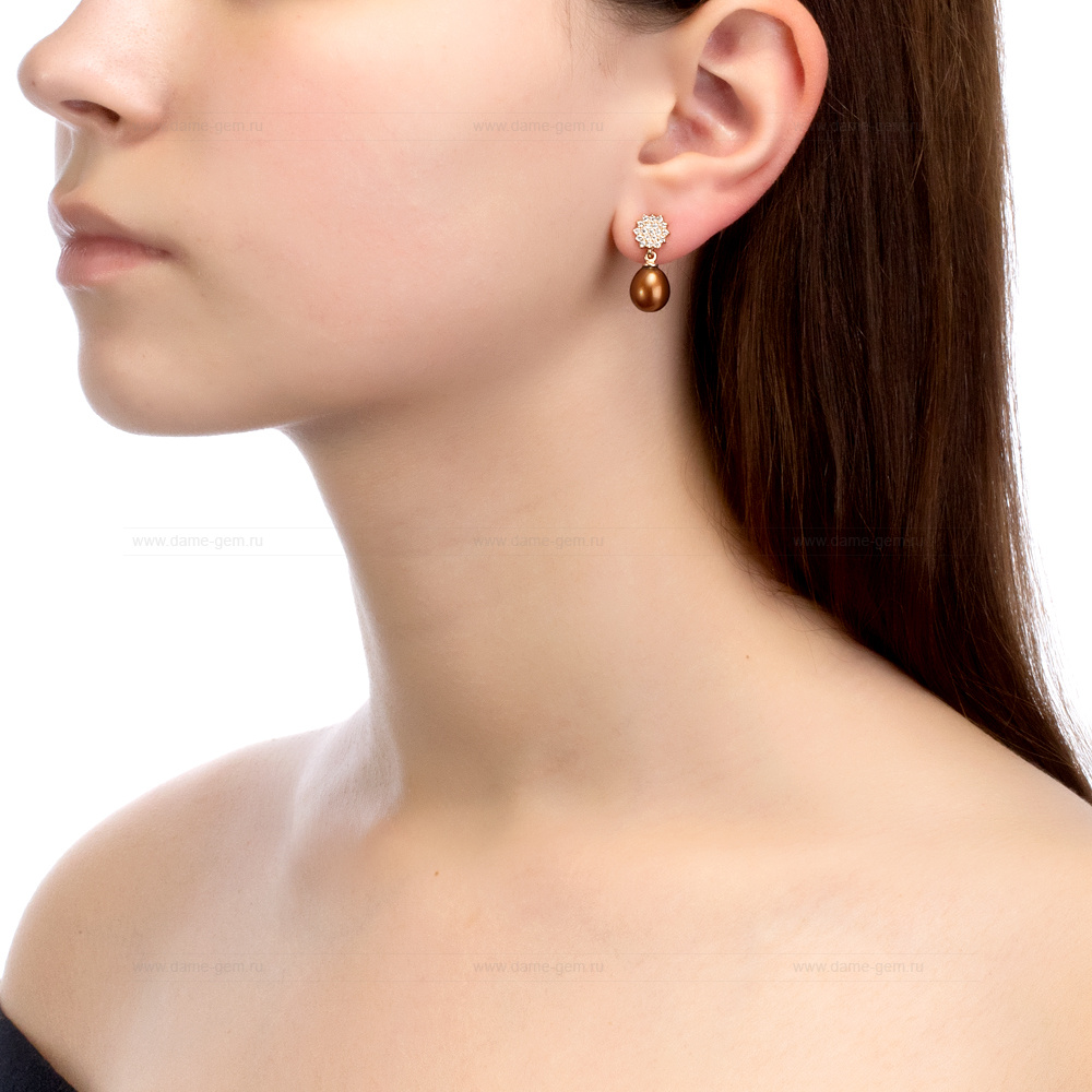 Серьги из серебра с шоколадными жемчужинами 8,5-9 мм. Артикул 10775 Серьги из серебра с шоколадными жемчужинами 8,5-9 мм. Артикул 10775