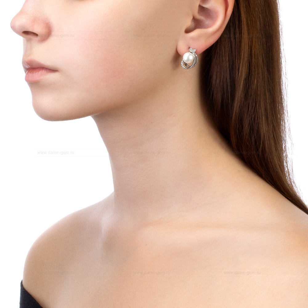 Серьги из серебра с белыми жемчужинами 8-8,5 мм. Артикул 9240