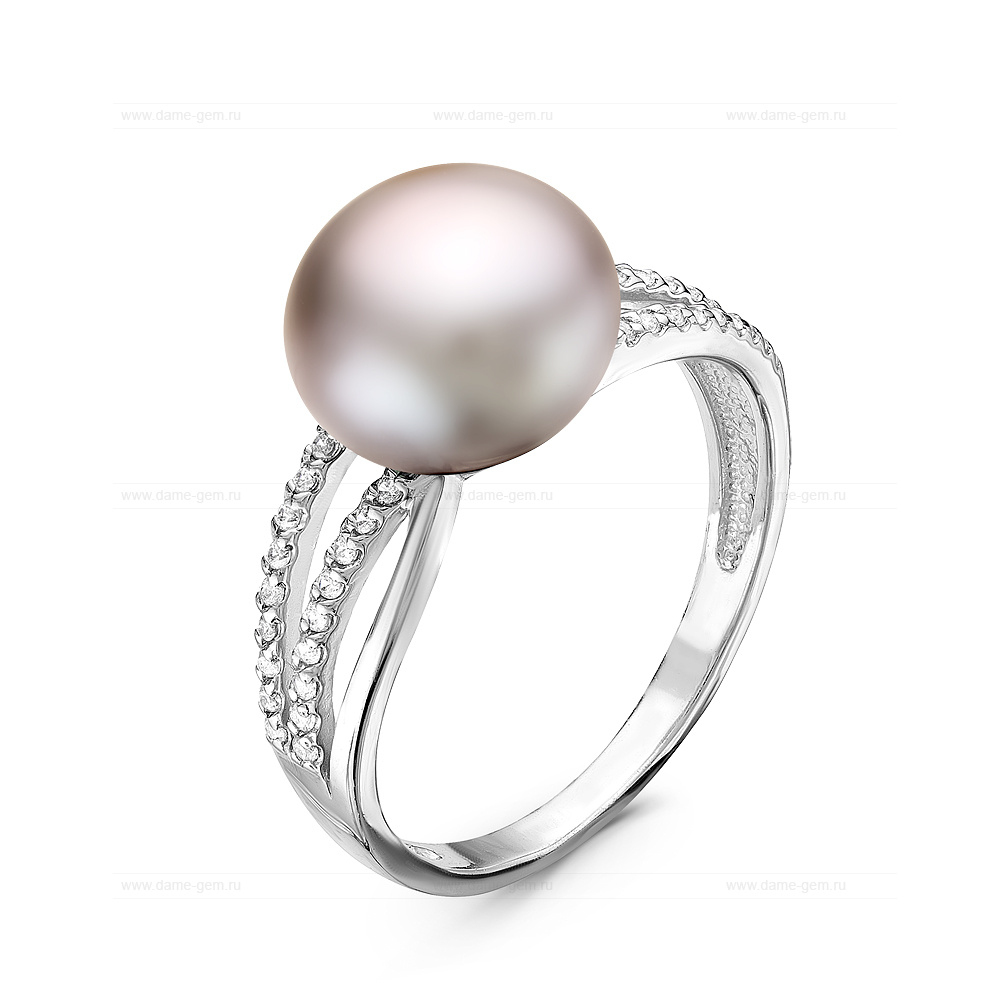 Кольцо из серебра 925 пробы с серебристой жемчужиной 10-10,5 мм. Артикул 10859