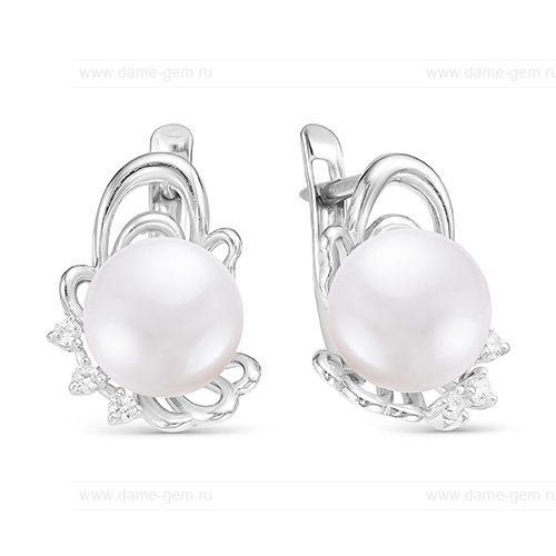 Серьги из серебра с белыми жемчужинами 8-8,5 мм. Артикул 10805 Серьги из серебра с белыми жемчужинами 8-8,5 мм. Артикул 10805