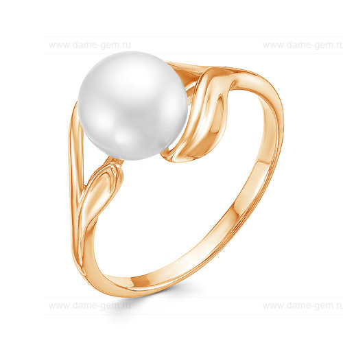 Кольцо из красного золота 585 пробы с белой жемчужиной 7,5-8 мм. Артикул 12779
