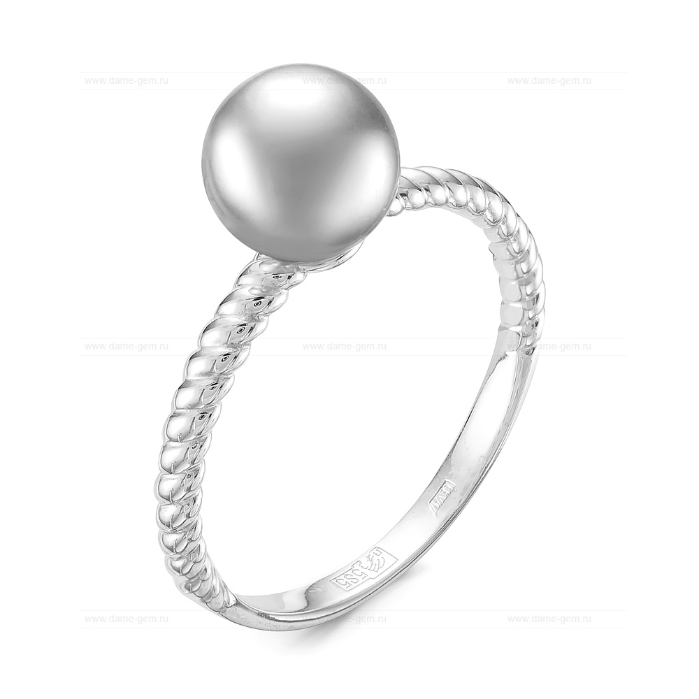 Кольцо из золота 585 пробы с серебристой жемчужиной Акойя 7,5-8 мм. Артикул 11654