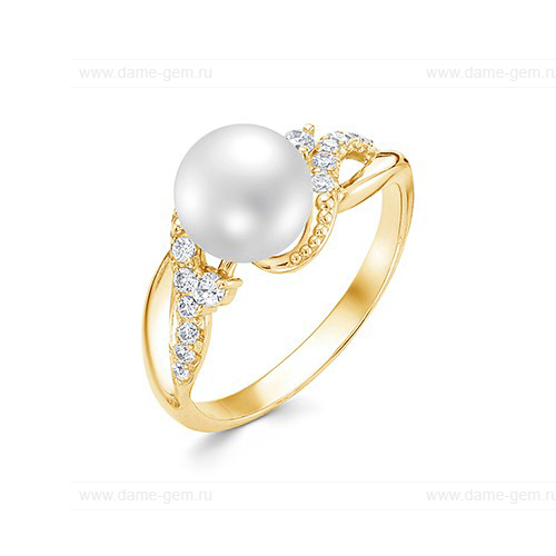 Кольцо из желтого золота 585 пробы с белой жемчужиной 8,5-9 мм. Артикул 12023 Кольцо из желтого золота 585 пробы с белой жемчужиной 8,5-9 мм. Артикул 12023