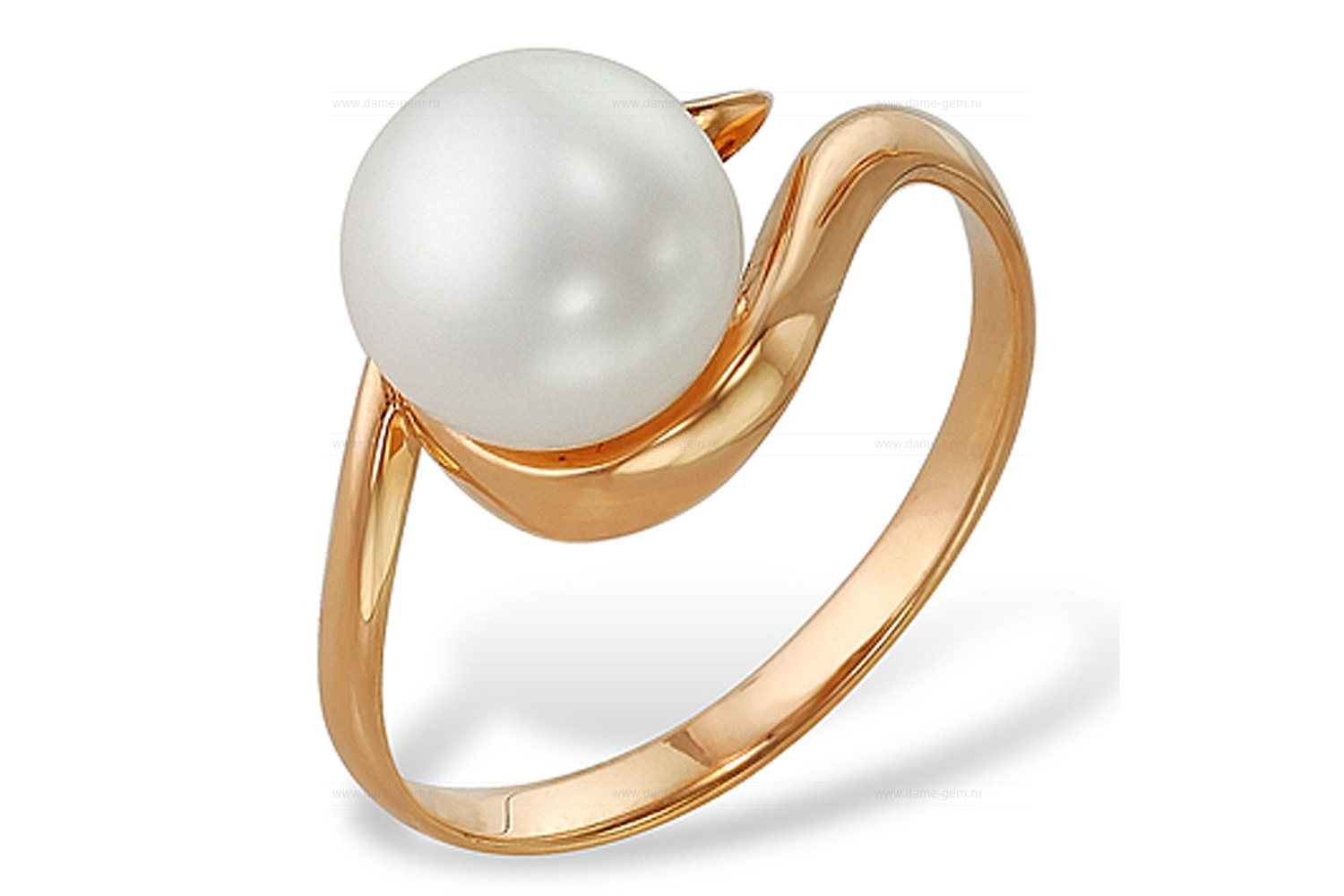 Кольцо из серебра 925 пробы с белой речной жемчужиной 8-8,5 мм. Артикул 9247