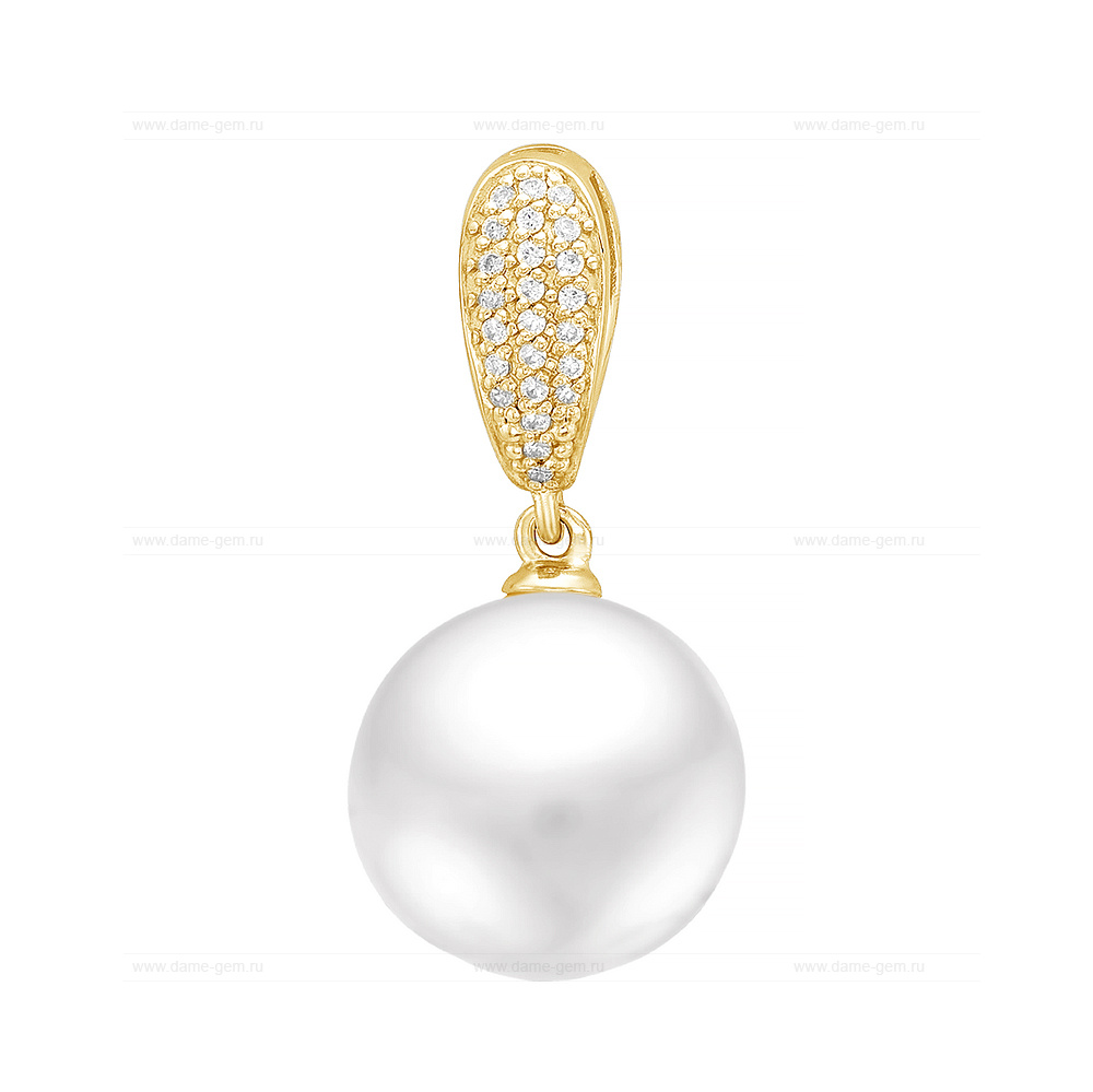 Кулон из желтого золота с белой Австралийской жемчужиной 14-14,5 мм. Артикул 11172
