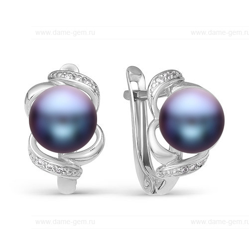 Серьги из серебра с черными жемчужинами 7-7,5 мм. Артикул 10768
