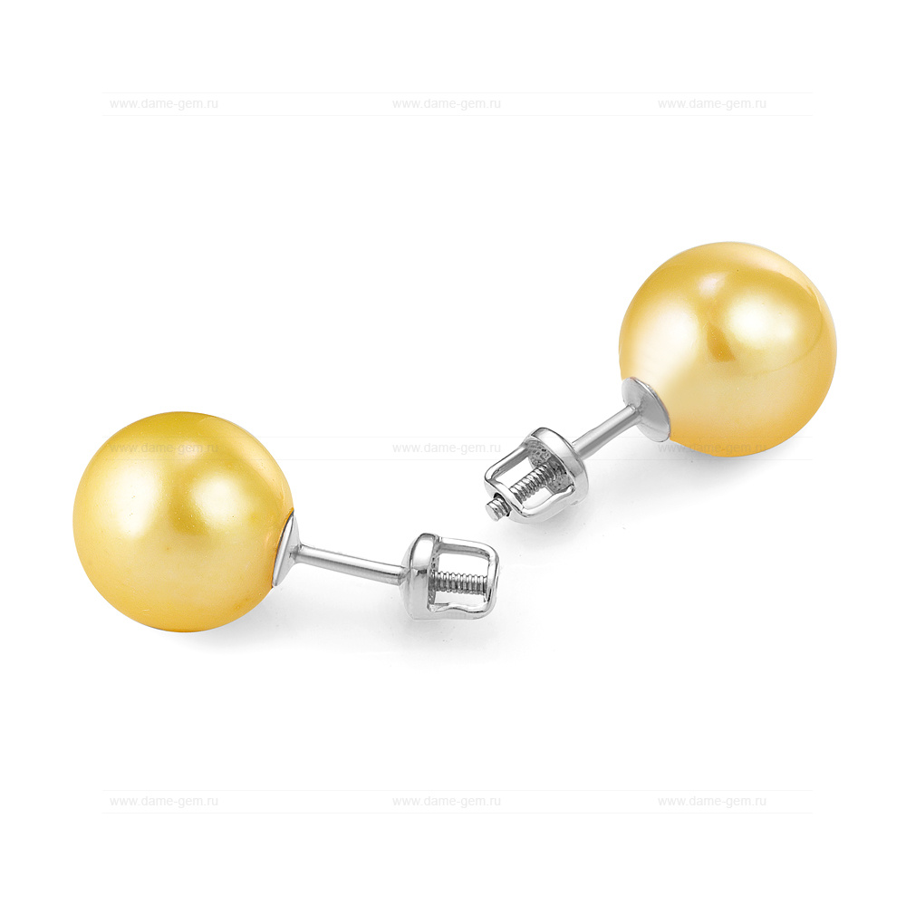 Пусеты из серебра с золотистыми жемчужинами 7-7,5 мм. Артикул 11781