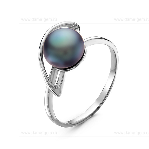 Кольцо из серебра 925 пробы с черной речной жемчужиной 7,5-8 мм. Артикул 10862