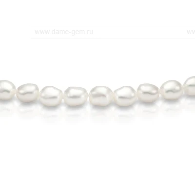 Ожерелье из белого барочного речного жемчуга 7-7,5 мм. Качество жемчуга наивысшее ААА. Артикул 7389